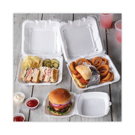 Pactiv Evergreen Foam Hinged Lid Containers, Dual Tab Lock, 8.42 x 8.15 x 3, White, PK150 YTD188010000